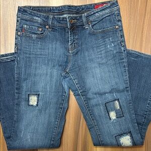 Seven7 Distressed Flare Blue Jeans
